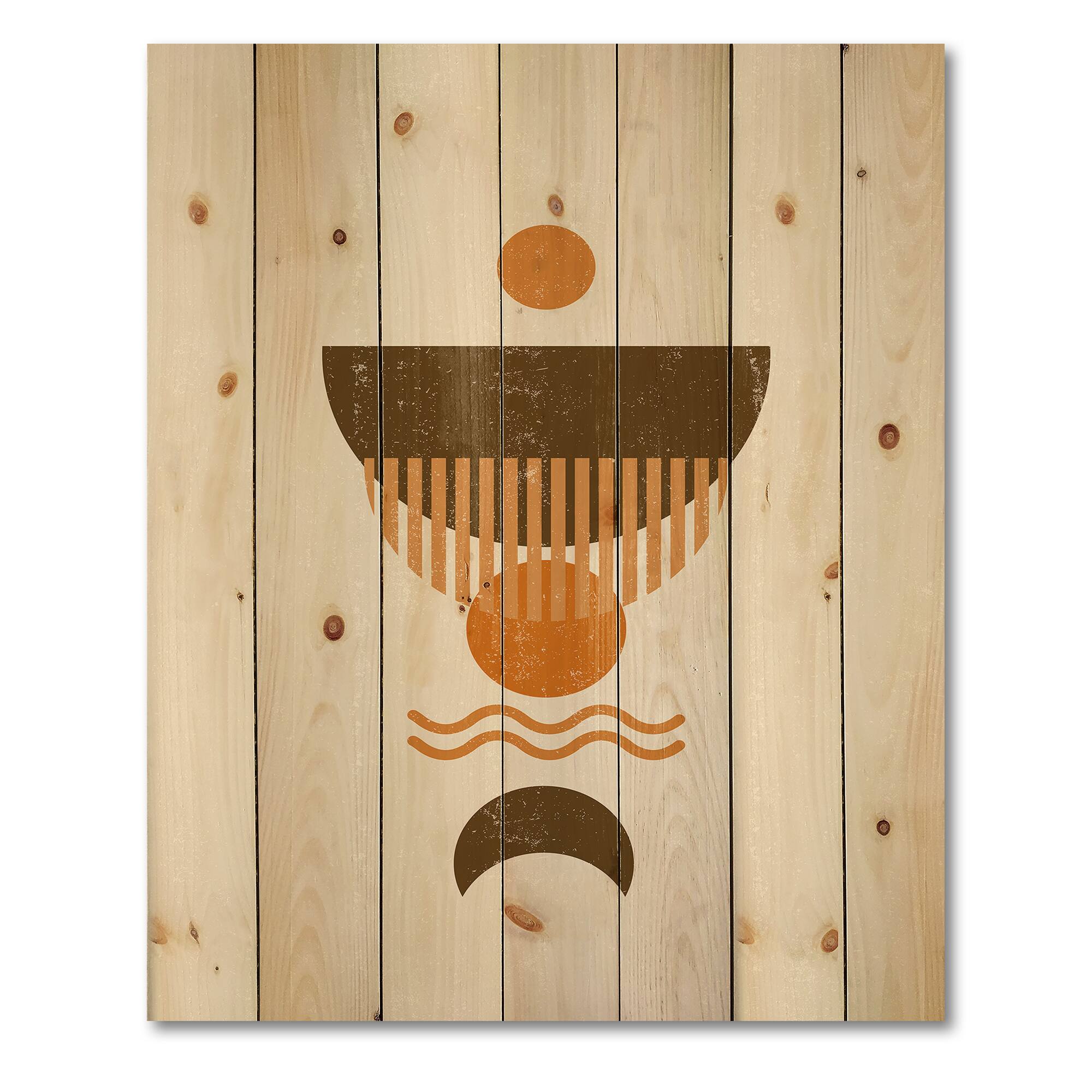 Designart - Abstract Minimal Orange Sun and Brown Moon